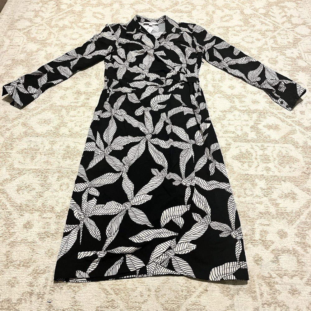 NWT Loft Ribbon Wrap shirt Dress Black White Midi Women Sz 2 Beach Resort Cruise